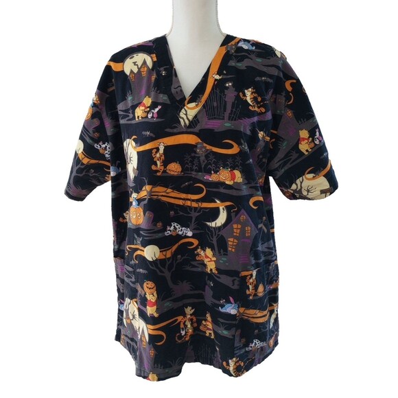 Halloween Disney Winnie The Pooh Tigger Eeyore Black Scrub Top Adult Large Spook - Picture 1 of 5